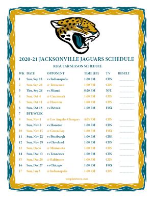 Jacksonville Jaguars 2020-21 Printable Schedule
