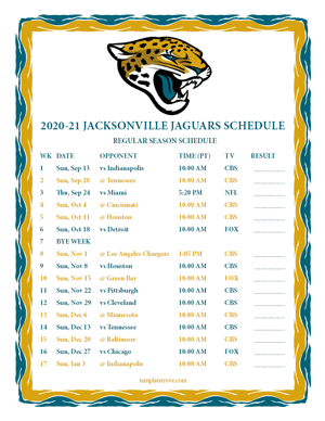Jacksonville Jaguars 2020-21 Printable Schedule - Pacific Times