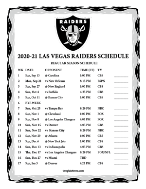Las-Vegas Raiders 2019-20 Printable Schedule