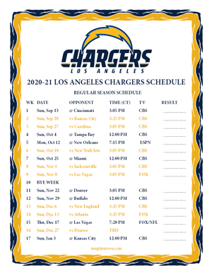 Los Angeles Chargers 2020-21 Printable Schedule - Central Times