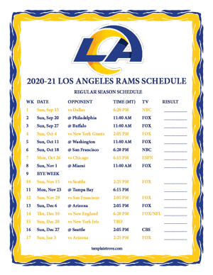 Los Angeles Rams 2020-21 Printable Schedule - Mountain Times