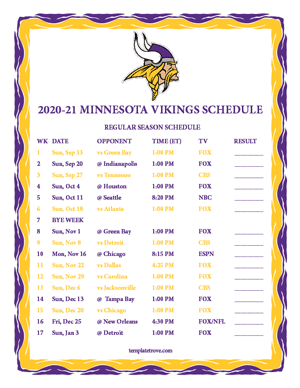 Minnesota Vikings 2020-21 Printable Schedule