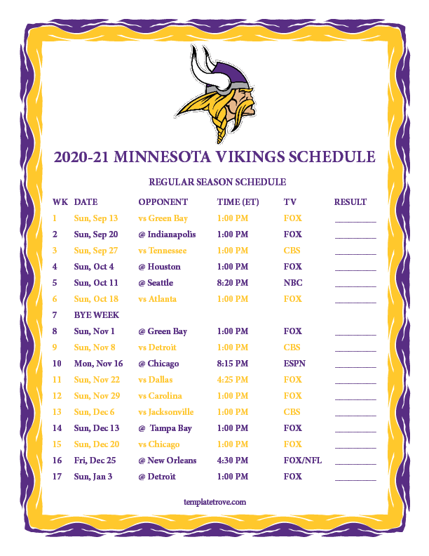 mn vikings remaining schedule