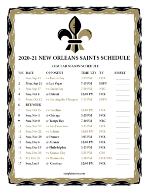 New Orleans Saints 2020-21 Printable Schedule - Central Times