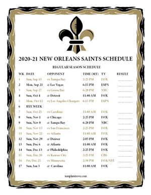 New Orleans Saints 2020-21 Printable Schedule - Mountain Times
