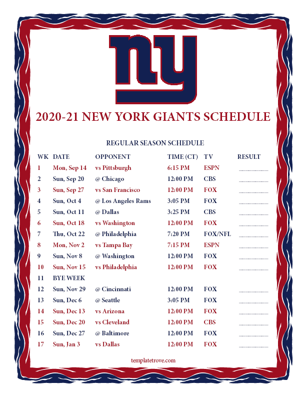 Giants Schedule 2024 Nfl Football Brinn Clemmie