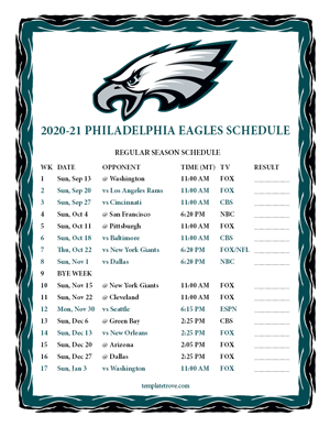 Philadelphia Eagles 2020-21 Printable Schedule - Mountain Times