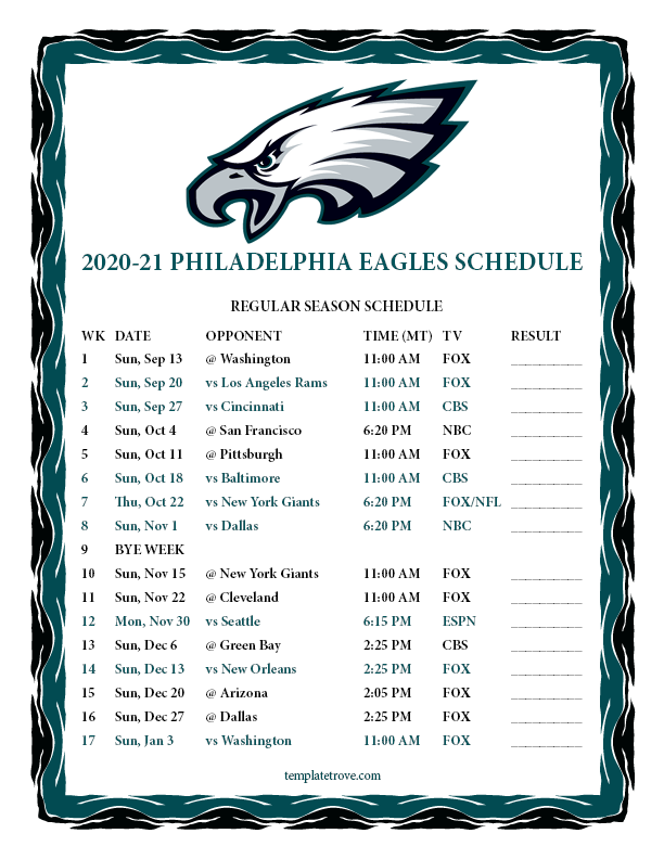 eagles season schedule
