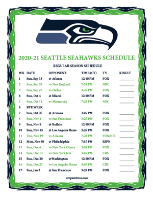 Seattle Seahawks 2020-21 Printable Schedule - Central Times