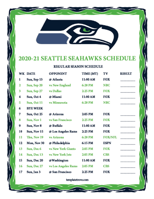 Seattle Seahawks 2020-21 Printable Schedule - Mountain Times