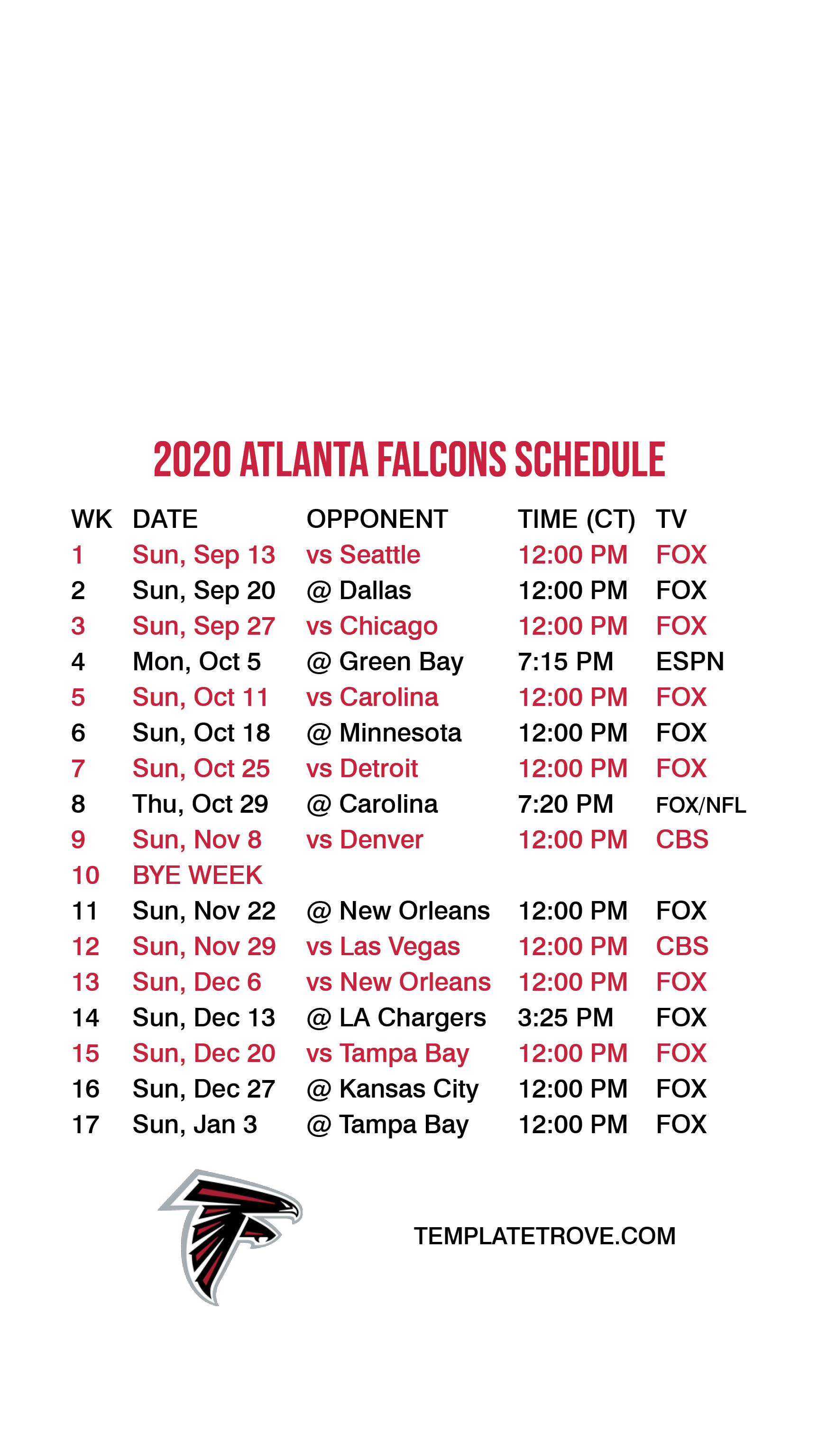 atlanta falcons printable schedule