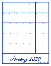 2020 Blank Monthly Calendar - Blue