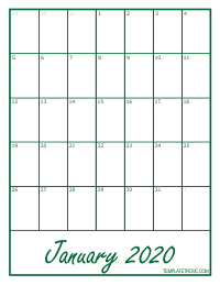 2020 Blank Monthly Calendar - Green