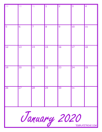2020 Blank Monthly Calendar - Purple