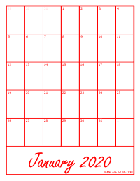 2020 Blank Monthly Calendar - Red