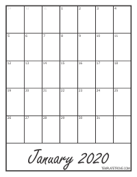 2020 Blank Monthly Calendar