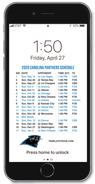 2020 Carolina Panthers Lock Screen Schedule