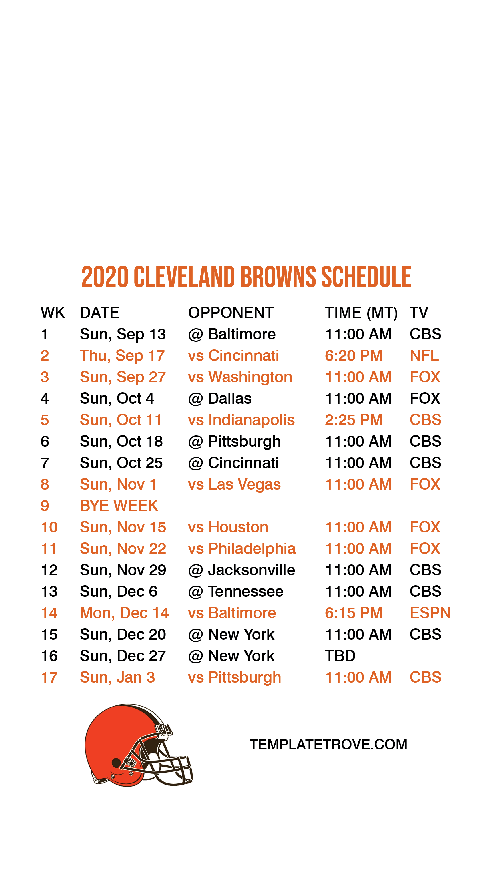 cleveland brown's remaining schedule