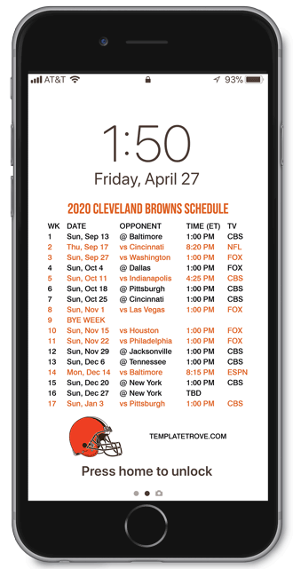 2020 Cleveland Browns Lock Screen Schedule