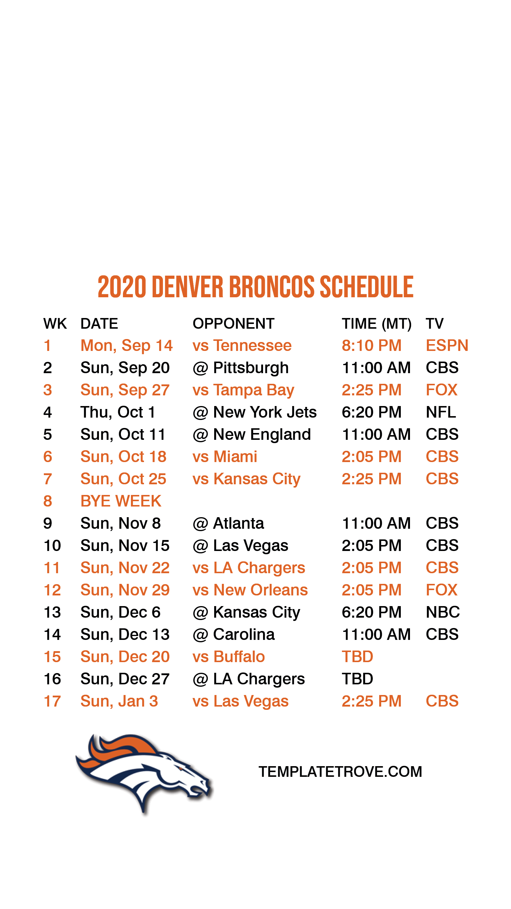 20202021 Denver Broncos Lock Screen Schedule for iPhone 678 Plus
