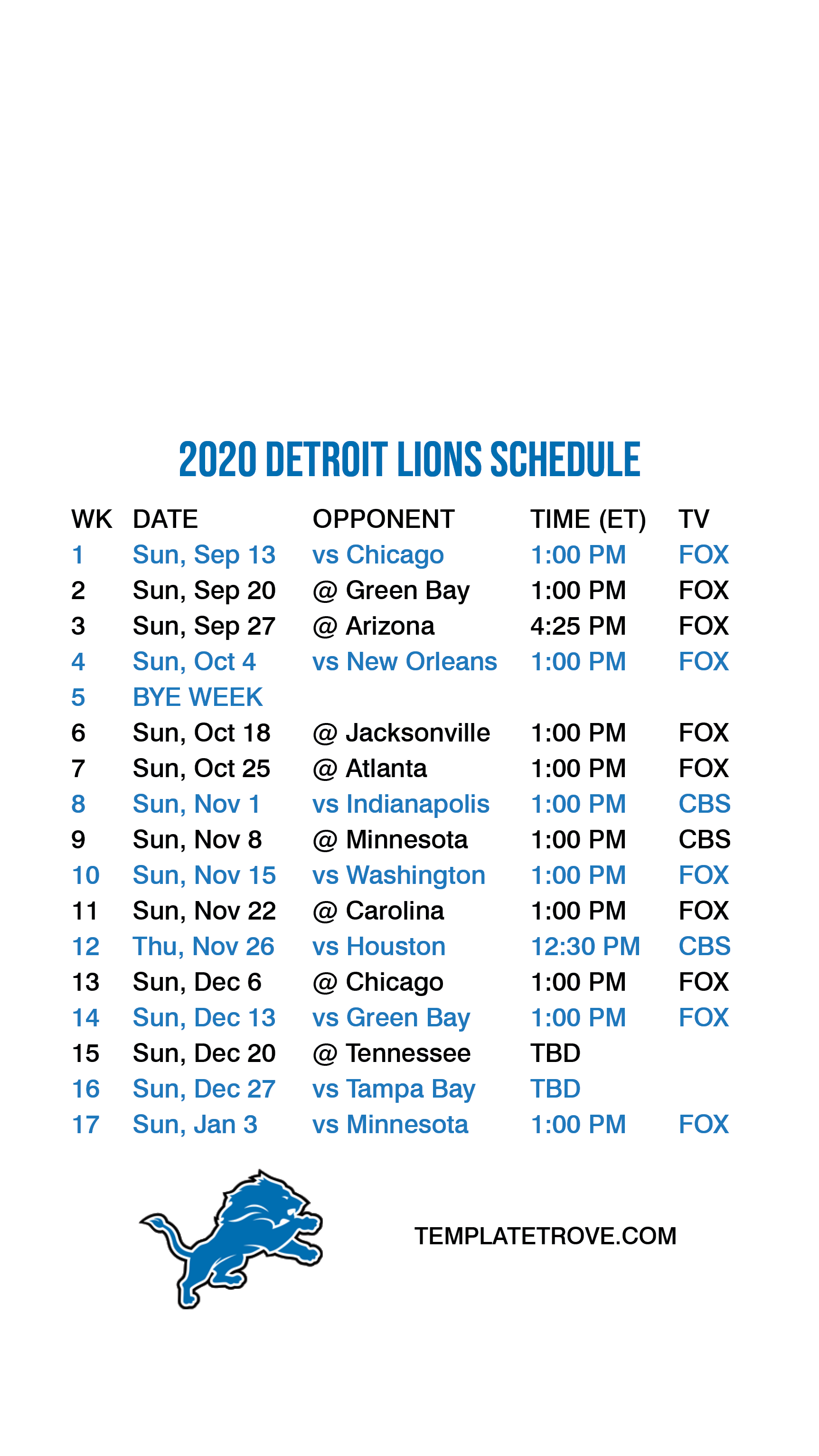detroit lions season schedule