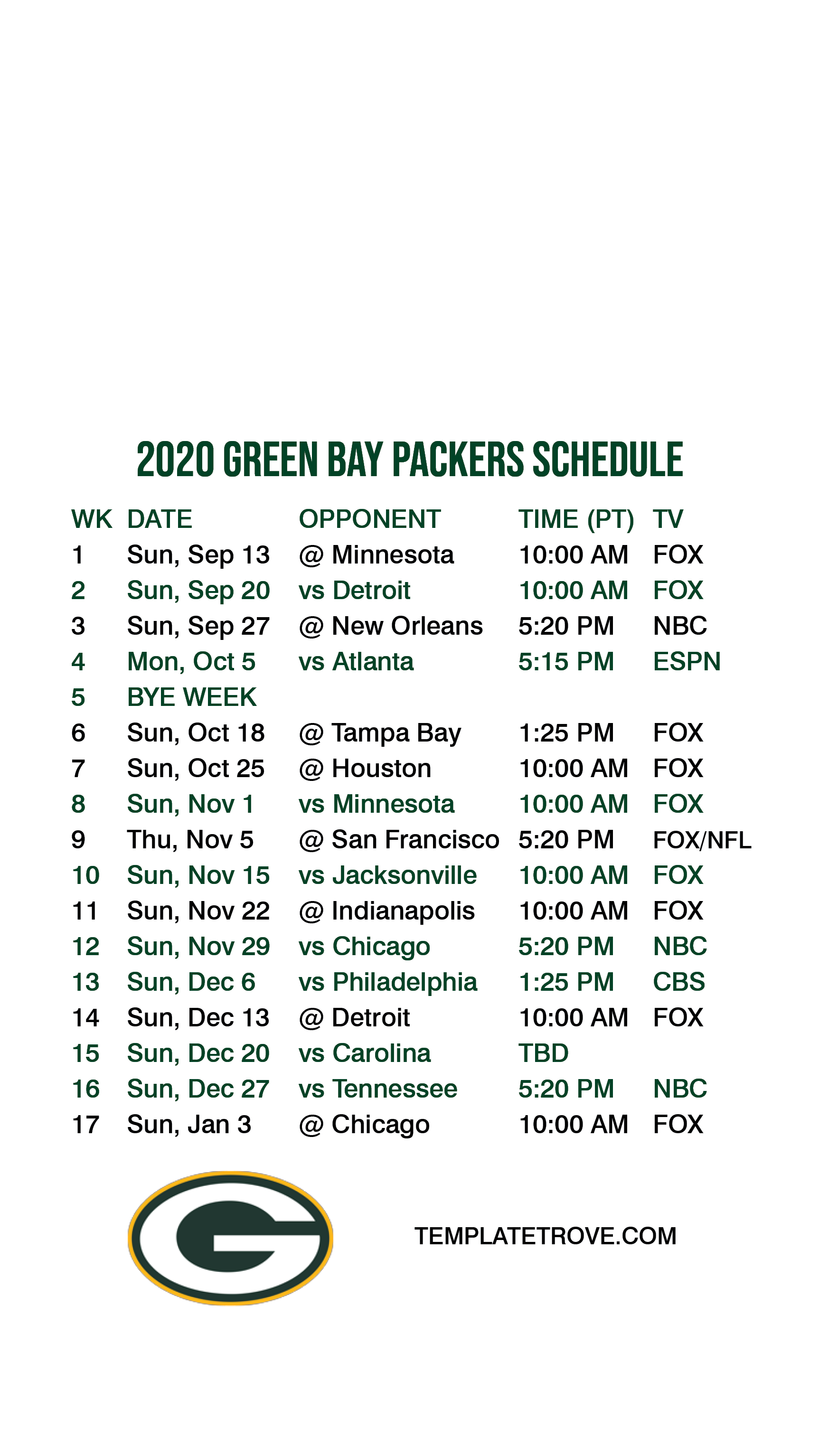 2020-2021 Green Bay Packers Lock Screen Schedule for iPhone 6-7-8 Plus