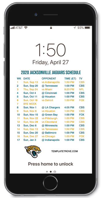 2020 Jacksonville Jaguars Lock Screen Schedule