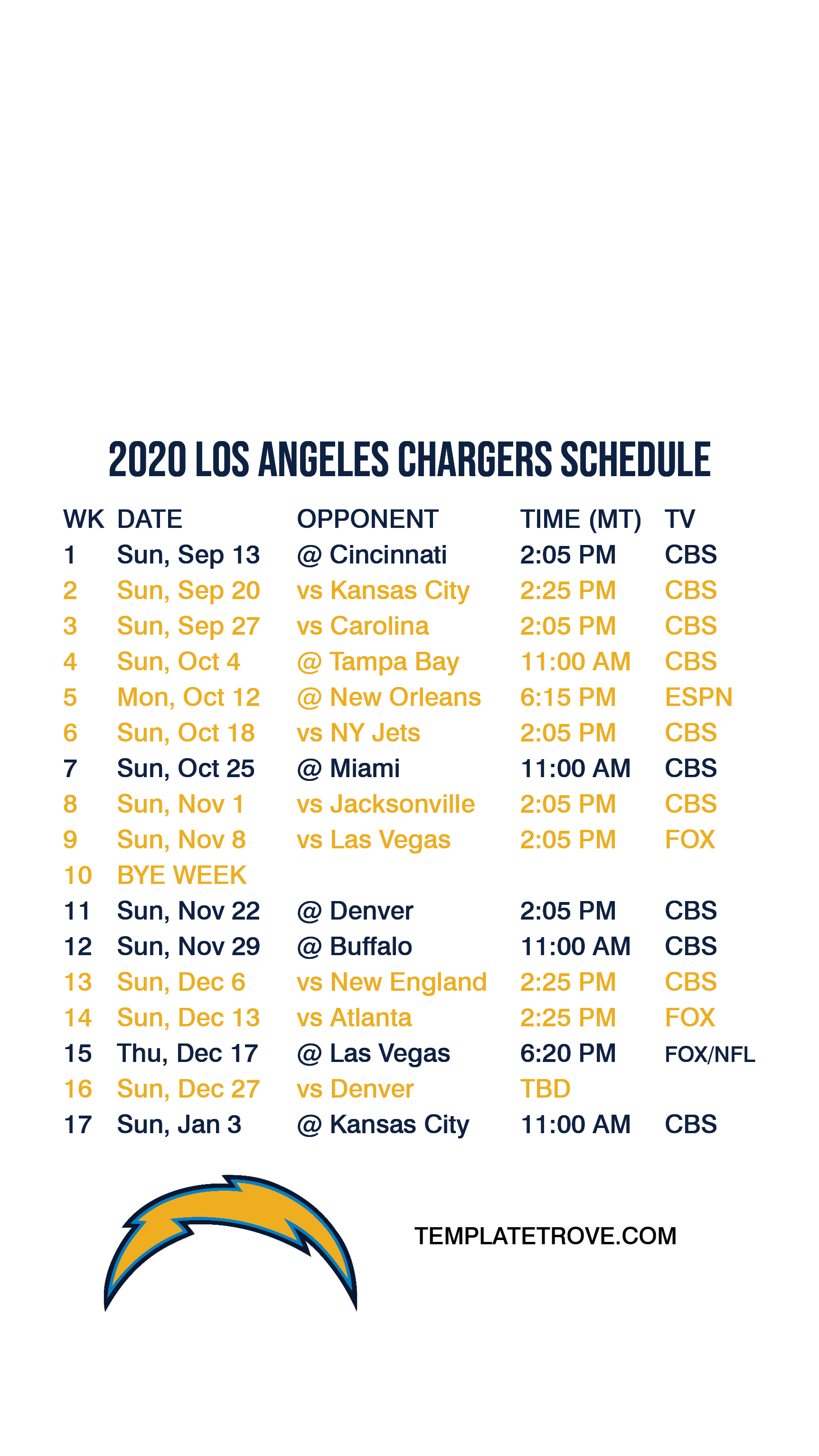 La Chargers Schedule 2022 2020-2021 Los Angeles Chargers Lock Screen Schedule For Iphone 6-7-8 Plus