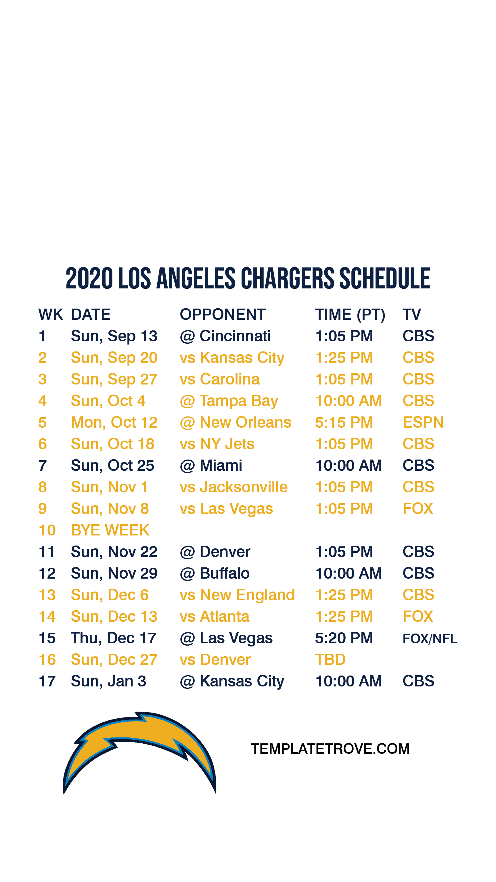 20202021 Los Angeles Chargers Lock Screen Schedule for iPhone 678 Plus