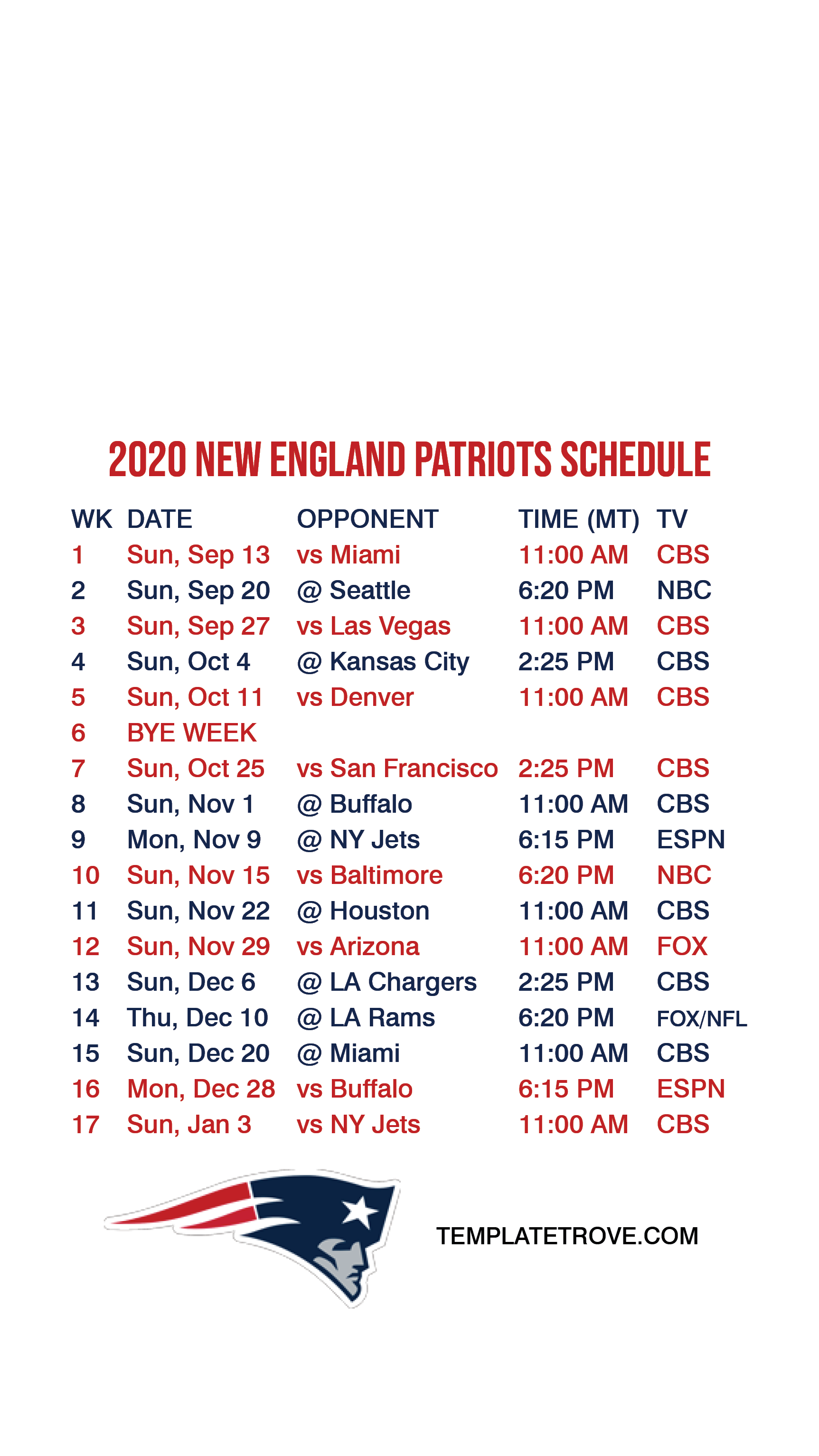 2020-2021 New England Patriots Lock Screen Schedule for iPhone 6-7-8 Plus