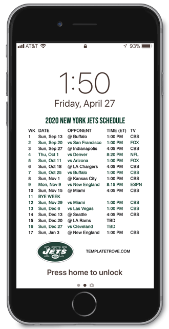 2020 New York Jets Lock Screen Schedule
