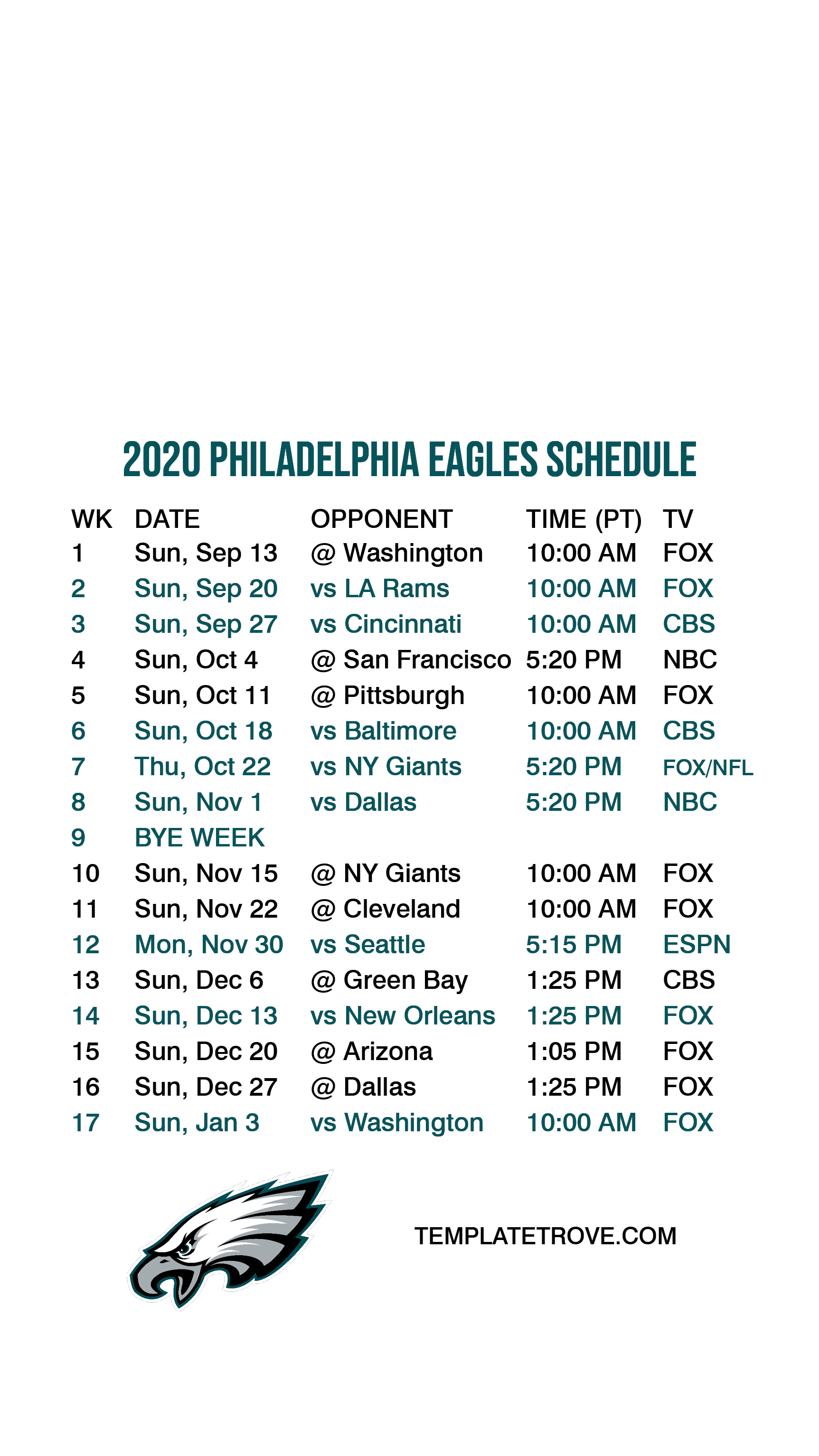 Philadelphia Eagles on X: Behold, our 2020 schedule in all its