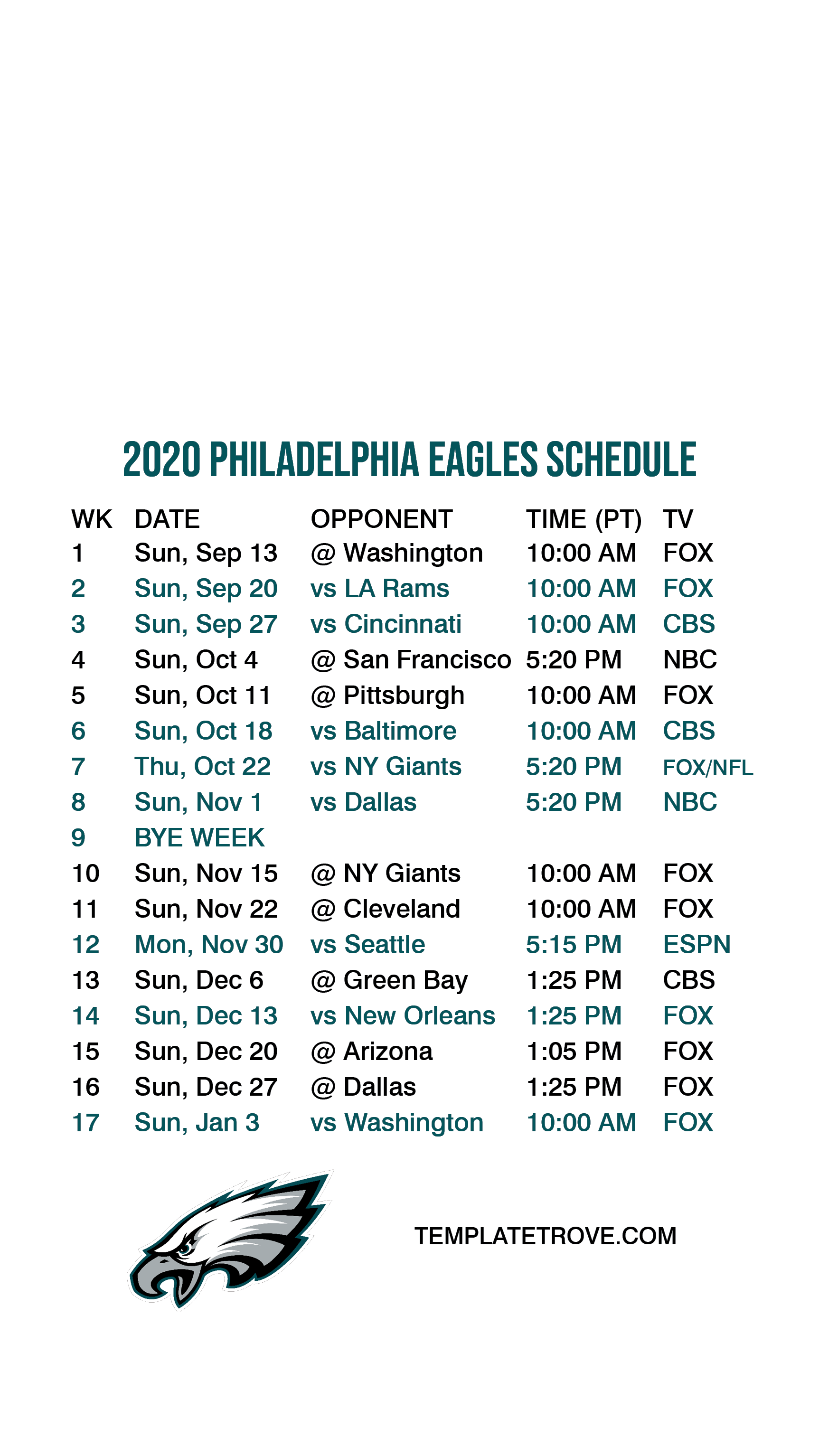 2020 2021 Philadelphia Eagles Lock Screen Schedule For IPhone 6 7 8 Plus