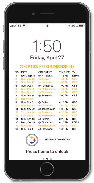 2020 Pittsburgh Steelers Lock Screen Schedule