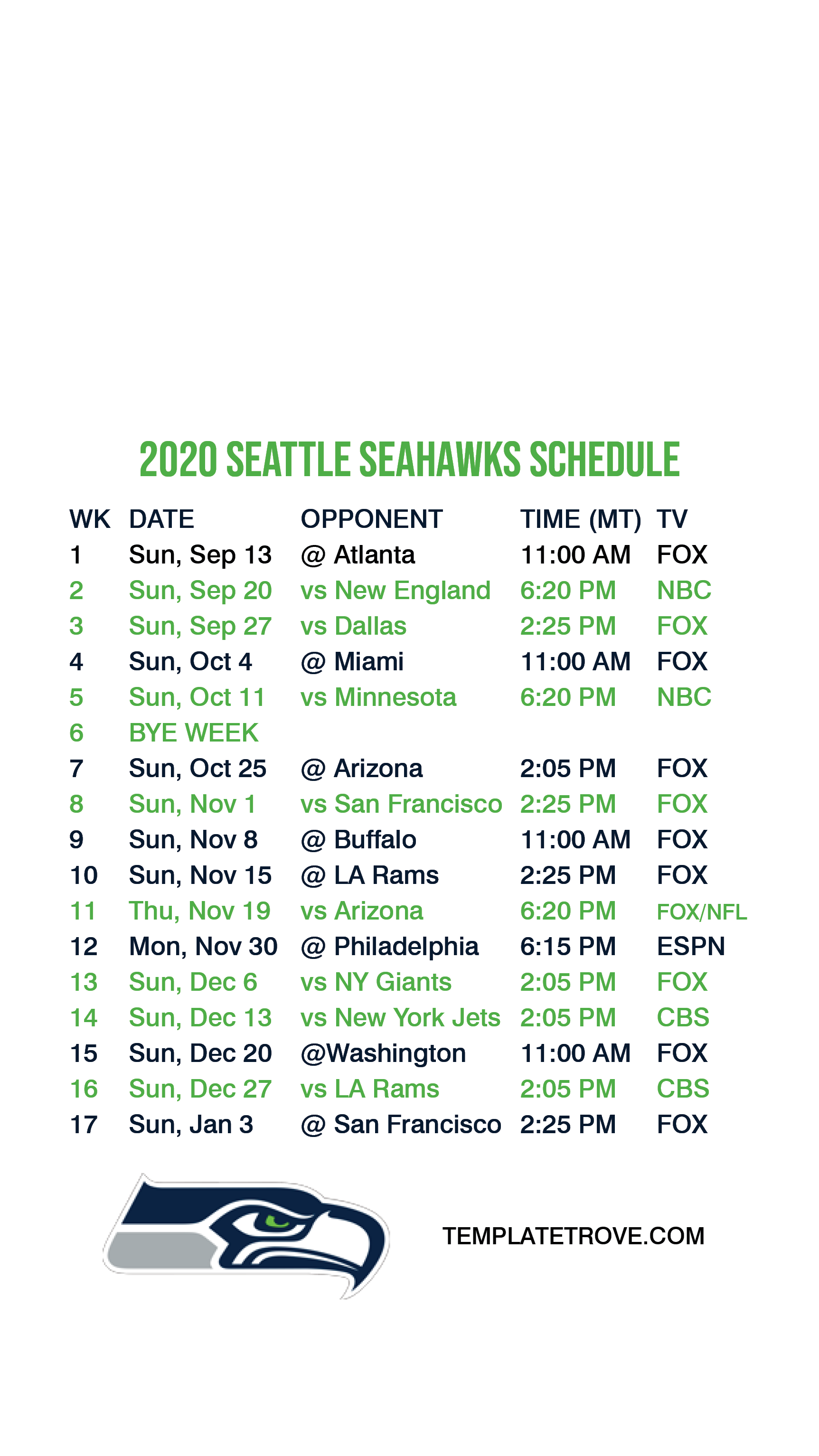 Printable Seahawks Schedule 2022 State Schedule 2022