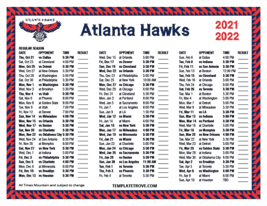 Atlanta Hawks 2021-22 Printable Schedule - Mountain Times