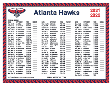 Atlanta Hawks 2021-22 Printable Schedule