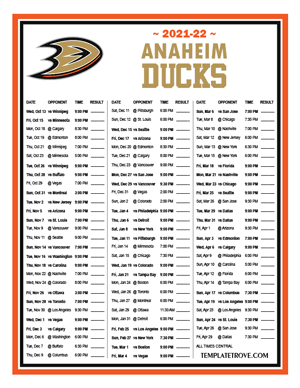 Anaheim Ducks 2021-22 Printable Schedule - Central Times