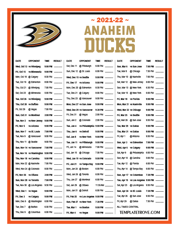 Anaheim Ducks 2022 Wall Calendar