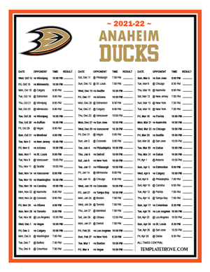 Anaheim Ducks 2021-22 Printable Schedule
