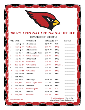 Arizona Cardinals 2021-22 Printable Schedule - Central Times