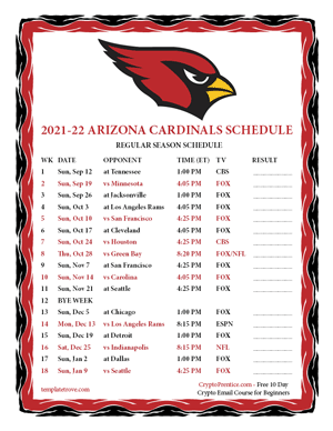 Arizona Cardinals 2021-22 Printable Schedule