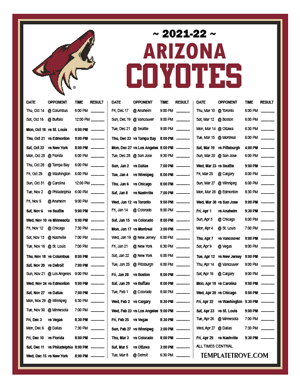 Arizona Coyotes 2021-22 Printable Schedule - Central Times