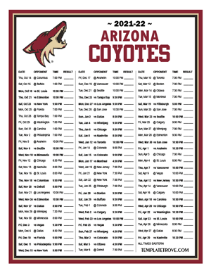Arizona Coyotes 2021-22 Printable Schedule