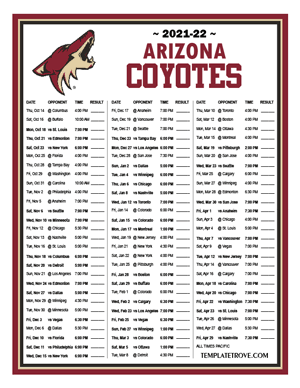 Arizona Coyotes 2021-22 Printable Schedule - Pacific Times
