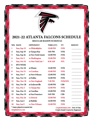 Atlanta Falcons 2021-22 Printable Schedule - Central Times