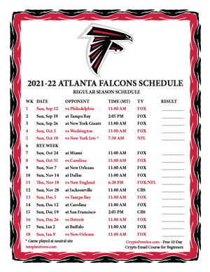Atlanta Falcons 2021-22 Printable Schedule - Mountain Times