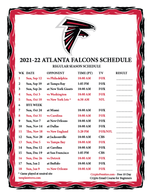 Atlanta Falcons 2021-22 Printable Schedule - Pacific Times