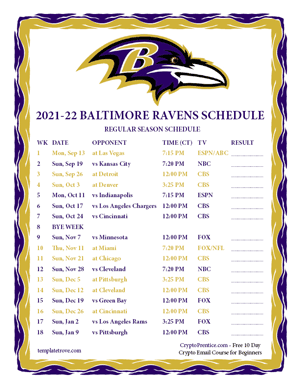 Baltimore Ravens 2021-22 Printable Schedule - Central Times