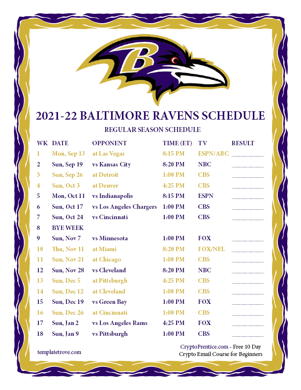 ravens 2021 schedule